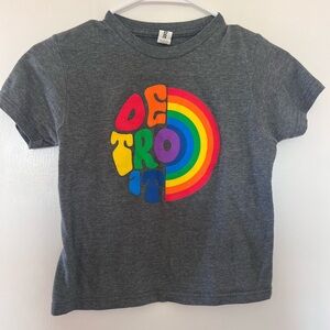 Gray Kids Detroit T-Shirt with Rainbow Graphic